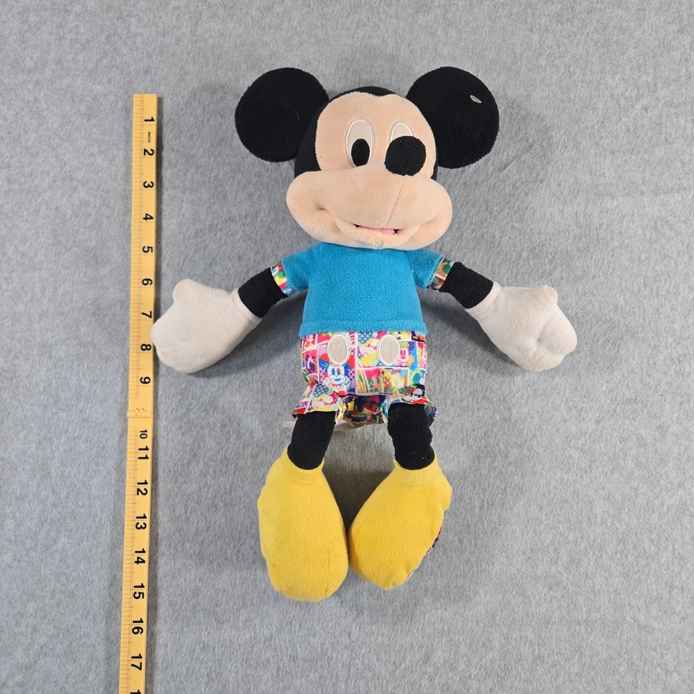 Disney Mickey Mouse Plush Comic Strip Print Shorts Blue Shirt 15in Stuffed Toy